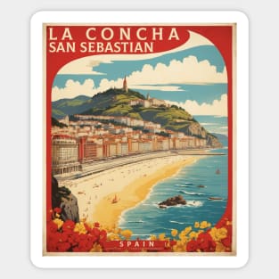 La Concha San Sebastian Beach Spain Travel Tourism Retro Vintage Art Sticker